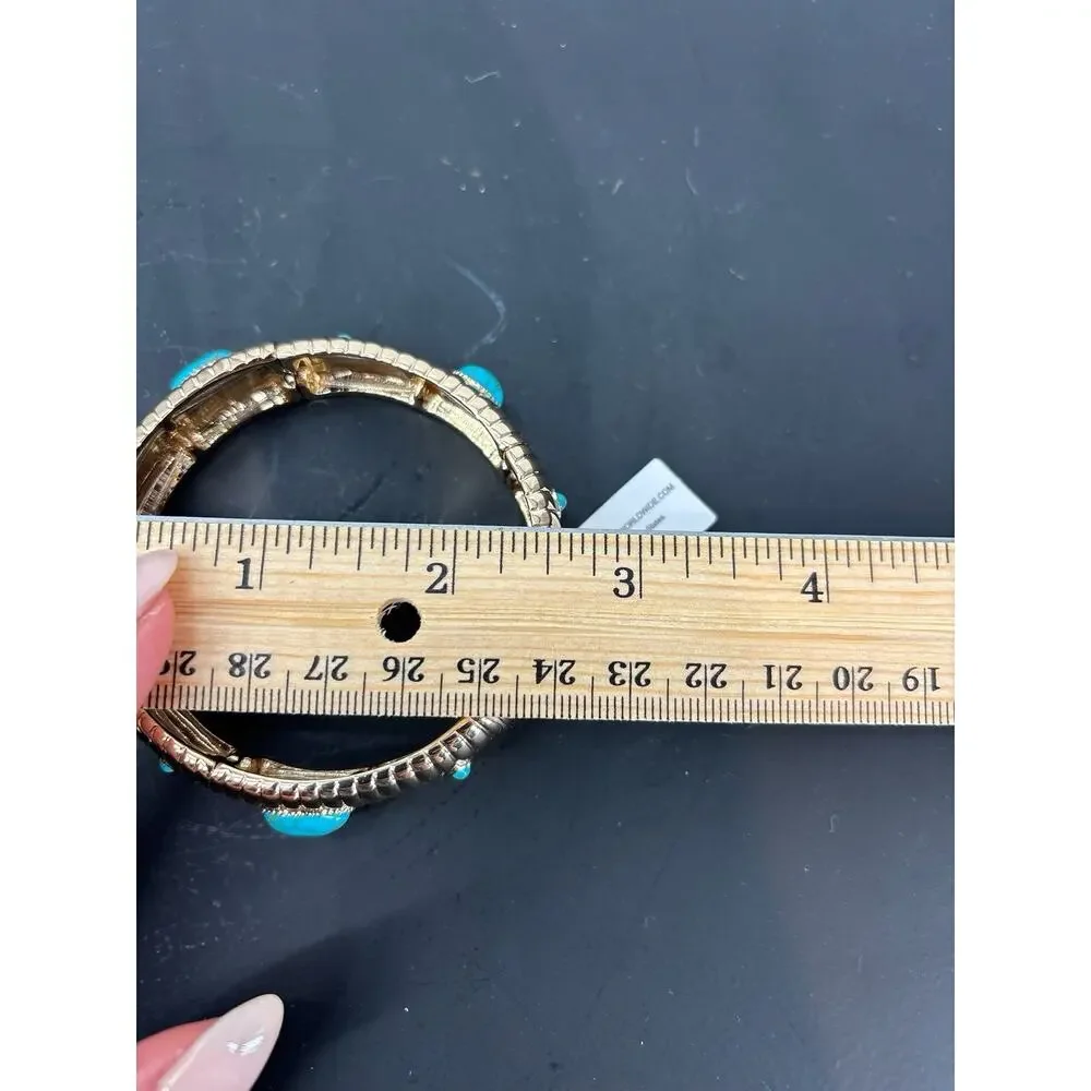 BNWT Park Lane Rae Bangle Bracelet Gold Turquoise Cabochon Beaded Stretch Design